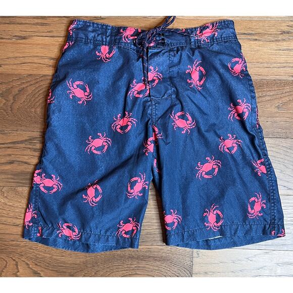 Men's Swim Trunks Blue Crab Print Drawstring Elastic Waist Casual Shorts - Picture 1 of 10